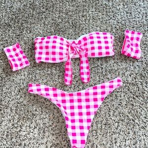 Pink & White bikini with arm sleeves
